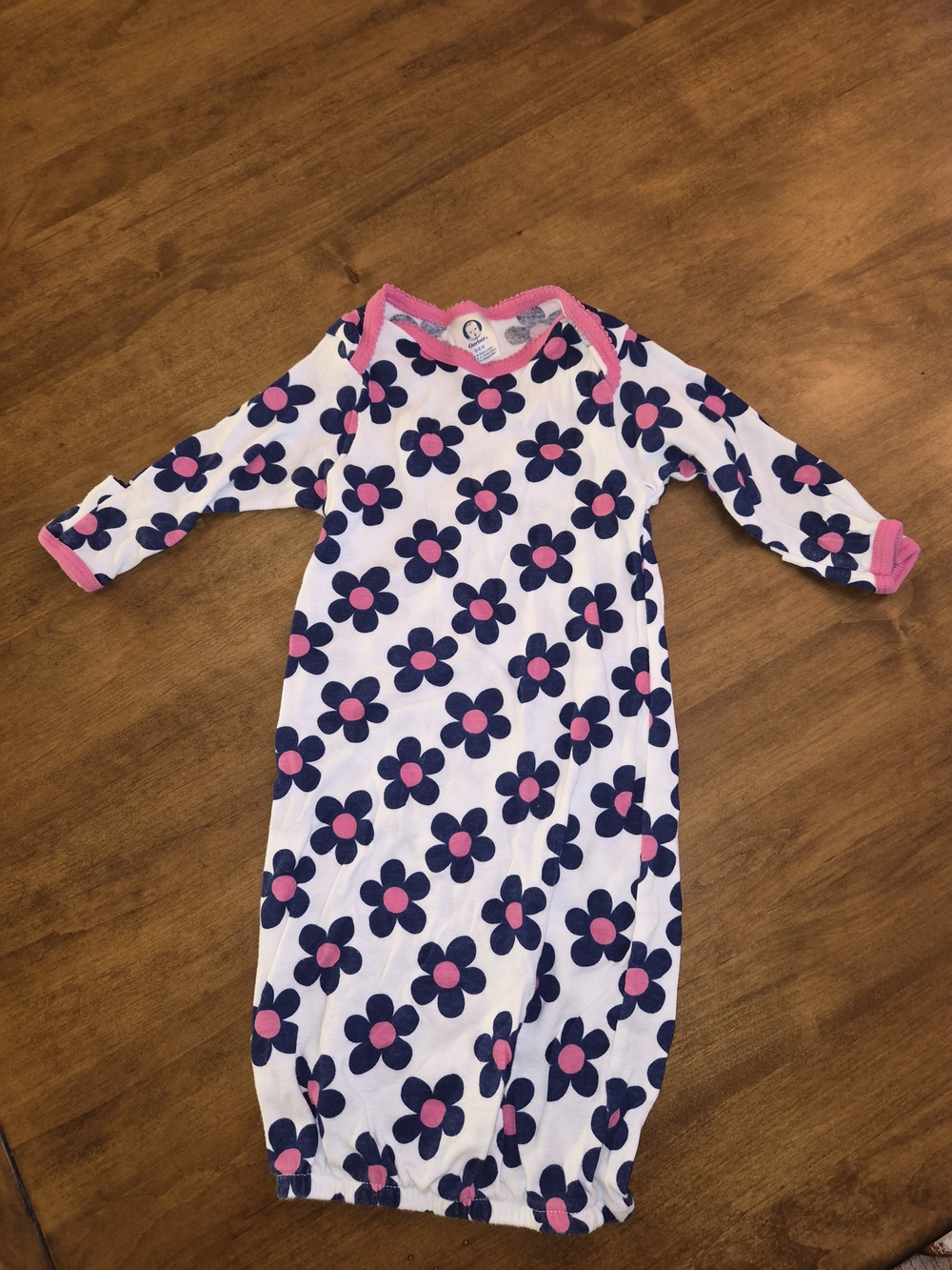 Gerber Baby Floral Sleep Gown - White with Navy & Pink Flowers 0-6 Months